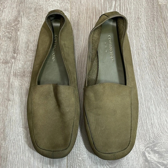 Covington Leather Suede Olive Green Slip On Loafers 9 - Picture 2 of 16